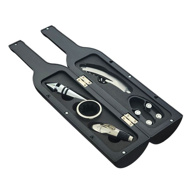 Set 5 Pz Descorchador Estuche Botella Vino Negro 50031-2