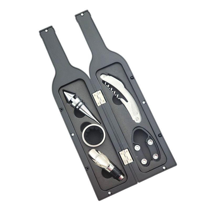 Set 5 Pz Descorchador Estuche Botella Vino Negro 50031-5