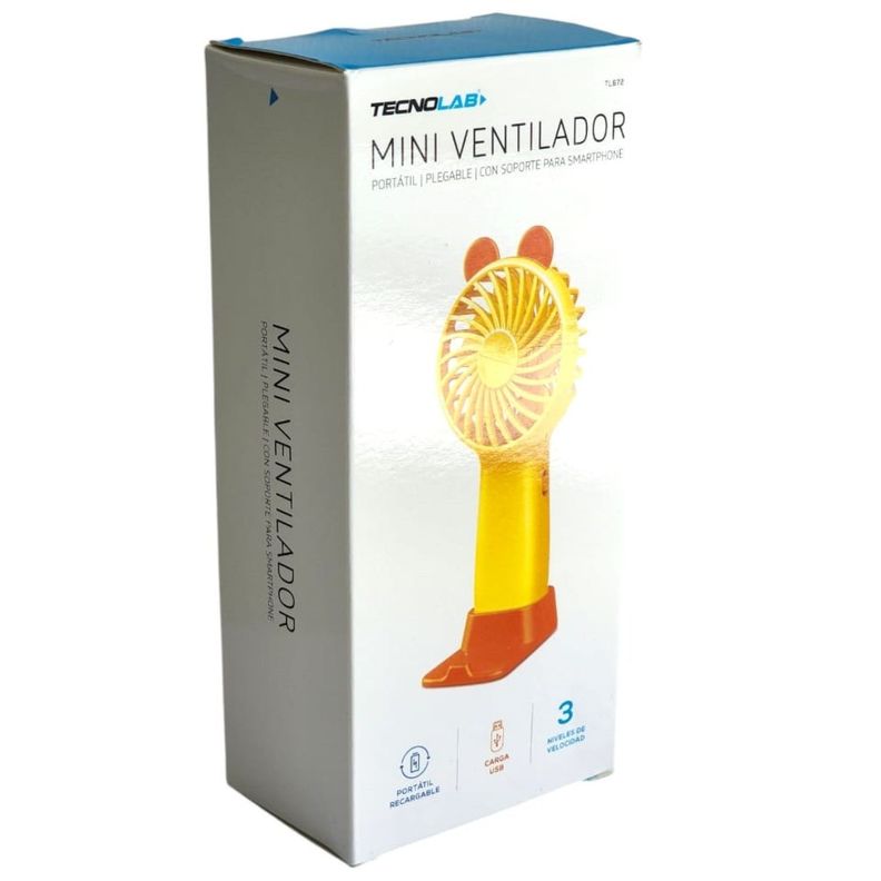 Mini Ventilador Portátil Recargable Tecnolab Amarillo TL672O-5