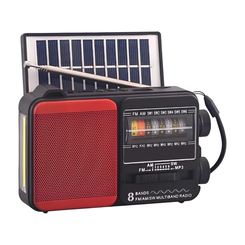 Radio Portatil Solar AM FM SW LED 15W TL653R Tecnolab Rojo
