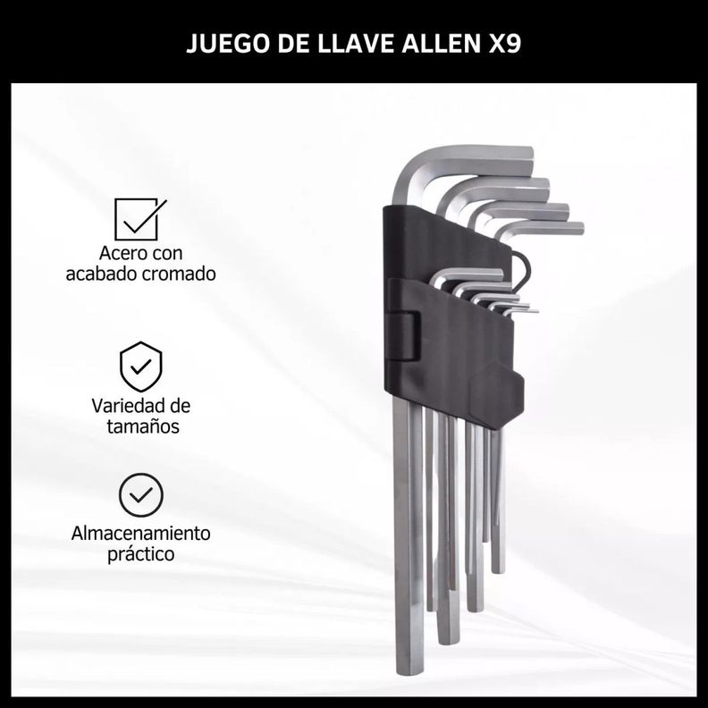 Kit Llaves Allen 9 Piezas Largas con Soporte 12879-2