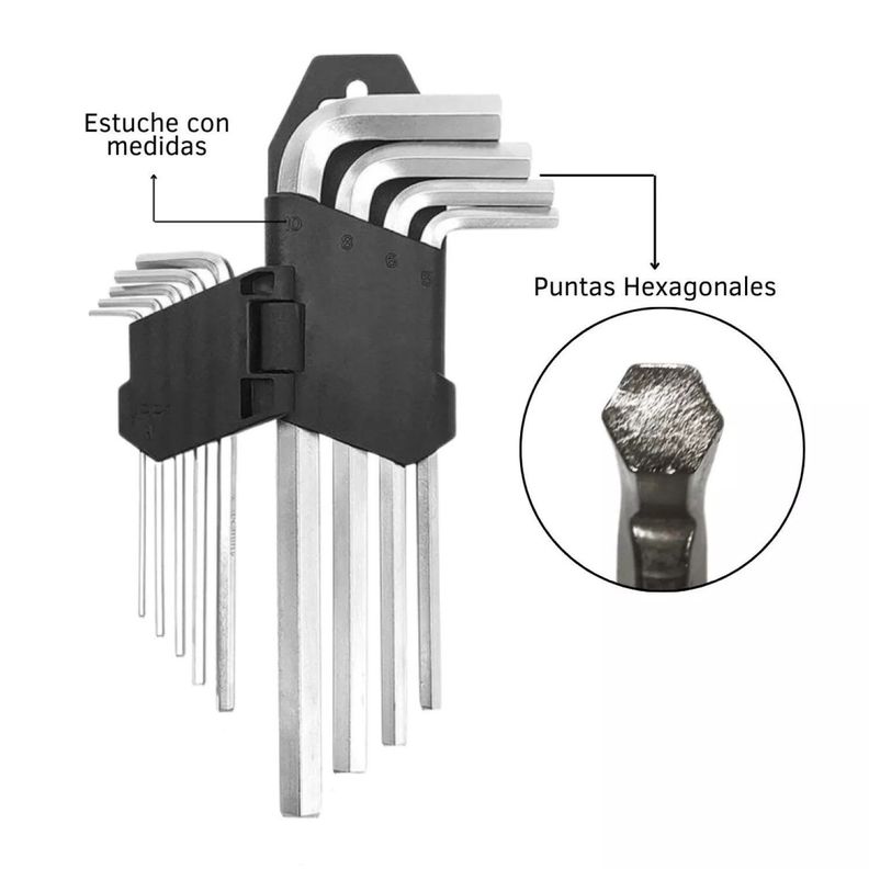 Kit Llaves Allen 9 Piezas Largas con Soporte 12879-3