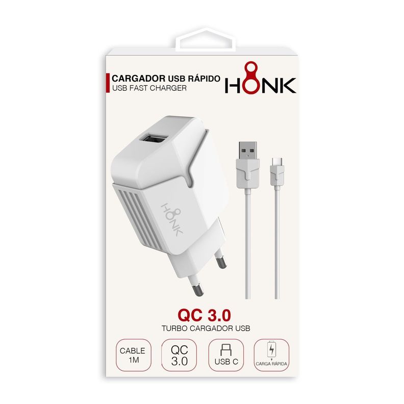 Cargador Pared y Cable Tipo C Honk QC3.0 -2