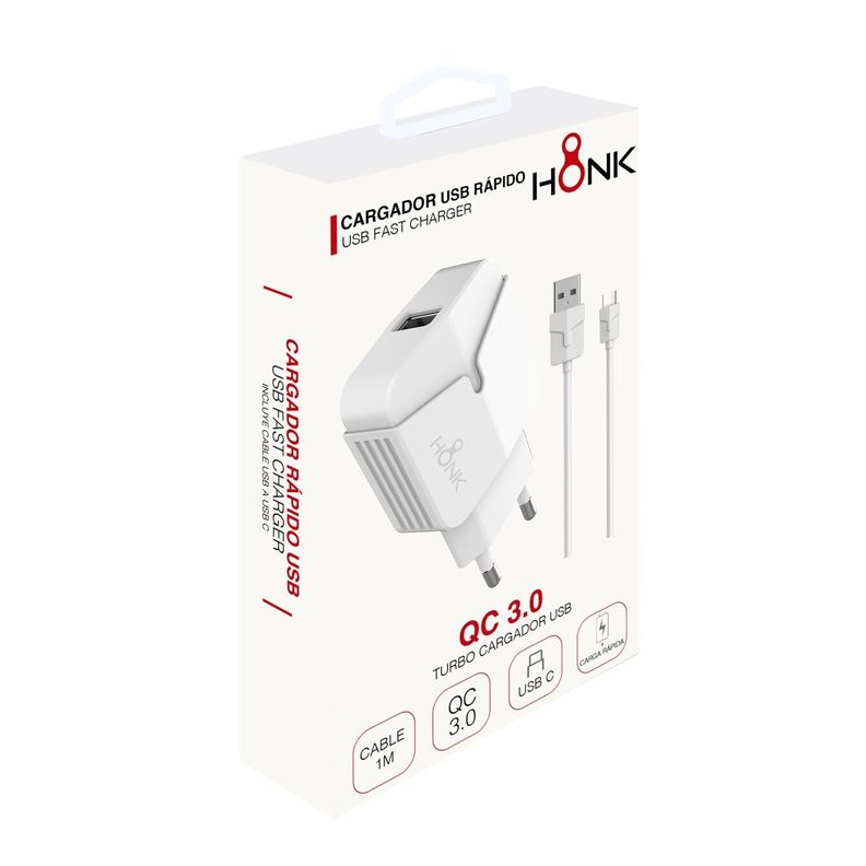 Cargador Pared y Cable Tipo C Honk QC3.0 -1