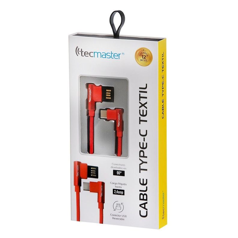 Cable Usb Tipo C Textil 90° Tecmaster Rojo-2