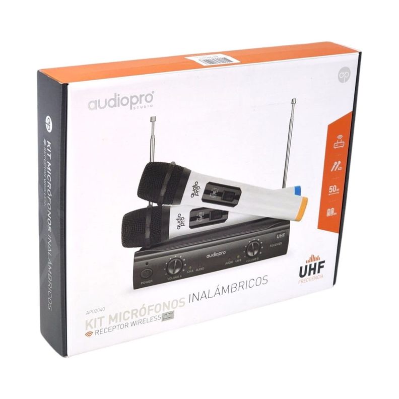 Kit 2 Micrófonos inalámbricos UHF Audiopro AP02040-7
