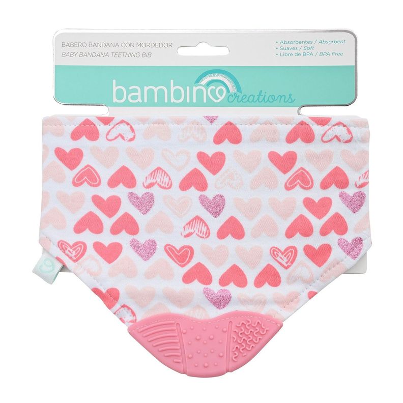 Babero Bandana con Mordedor Corazones Bambino Rosado-0
