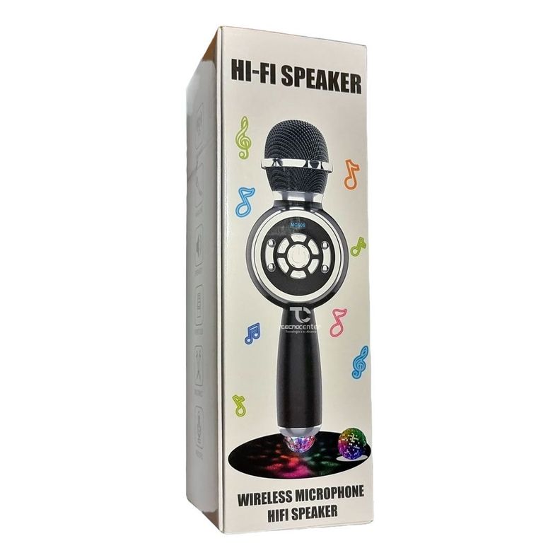 Microfono Karaoke TWS BT con luz Disco Negro-2