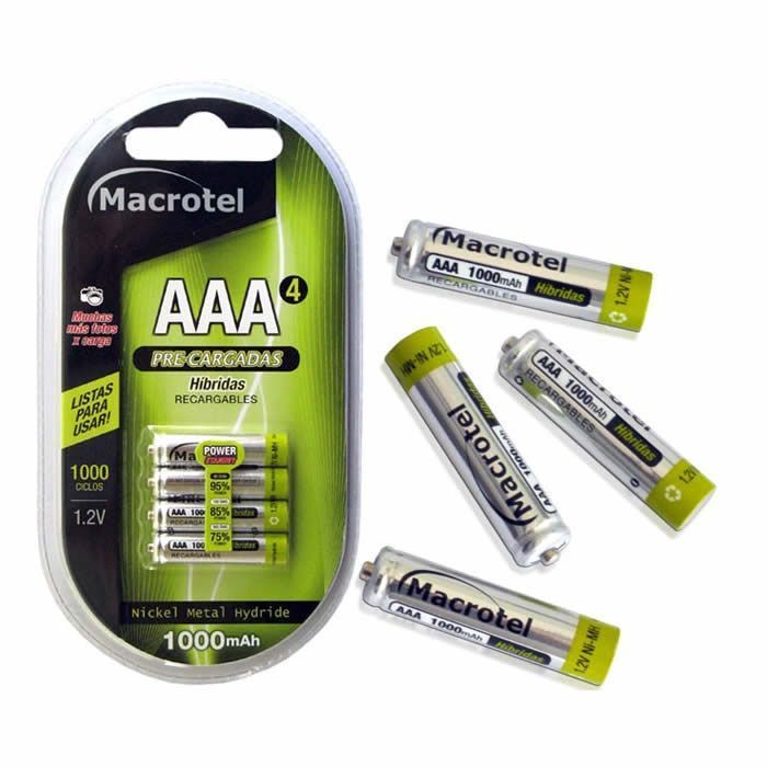 Pack 4 Pilas AAA Recargables Macrotel 1000mha-0