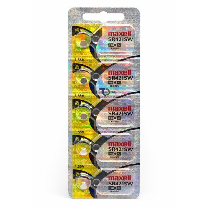 Pack 5 Pilas SR421SW (348) 1.55v Maxell Tipo Boton Holograma