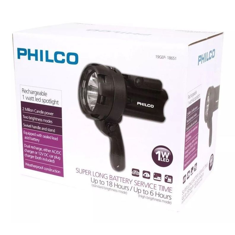 Linterna Foco Led Recargable Philco 1w 19GEP18651 -3