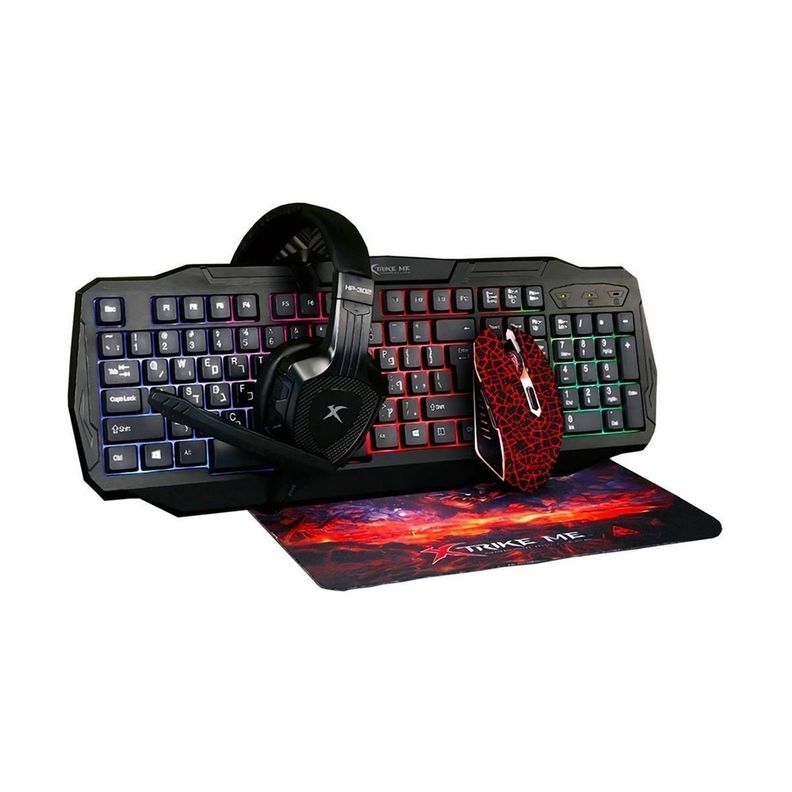 Kit Gamer Mouse Teclado Audifonos, Pad Mouse Xtrike Me-0