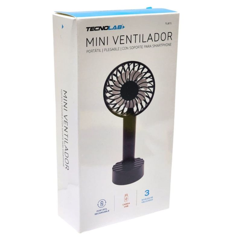 Ventilador Recargable Portátil Base Tecnolab Negro TL671BK-4
