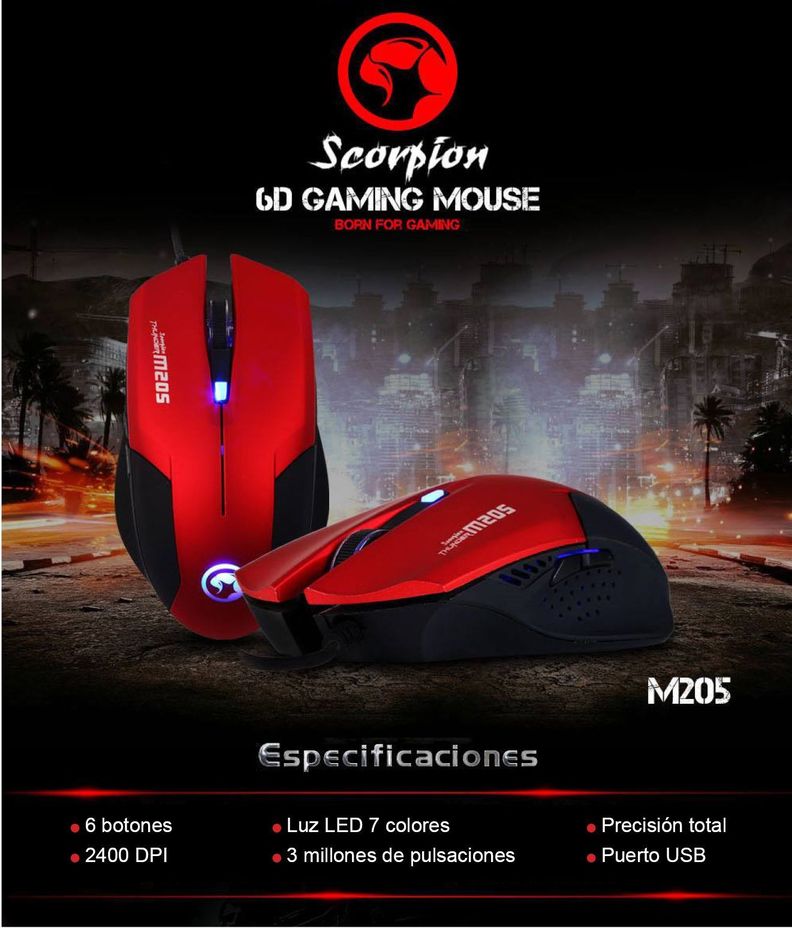 Mouse Gamer Scorpion M205 Rojo 2400dpi-4