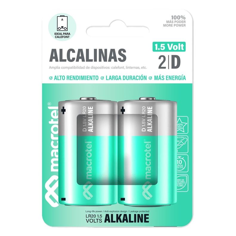Pack 2 Pilas Alcalina D 1.5v Macrotel-1