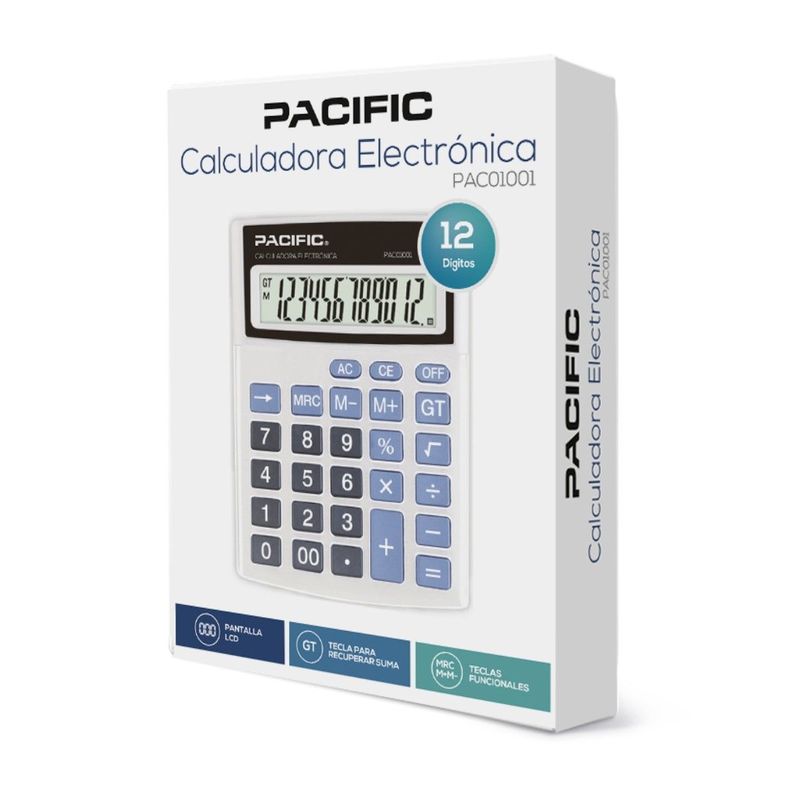 Calculadora Electrónica Pacific 12 Dígitos PAC01001 gris-4