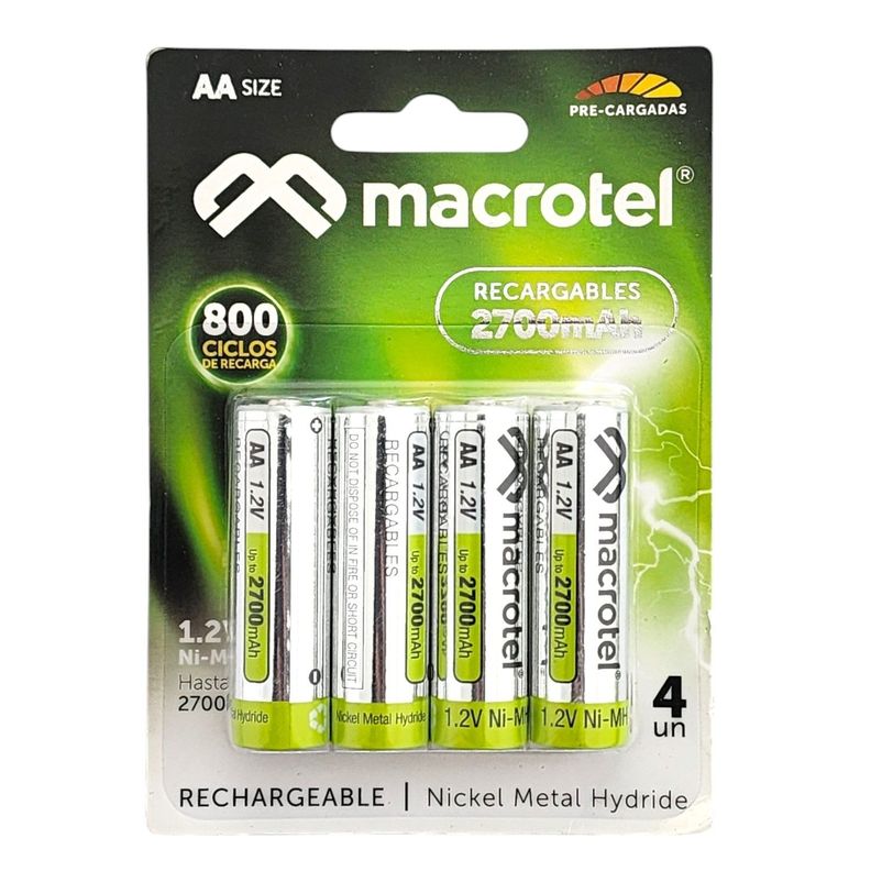 Pack 4 Pilas Recargables AA 1.2v Macrotel 2700mha-0