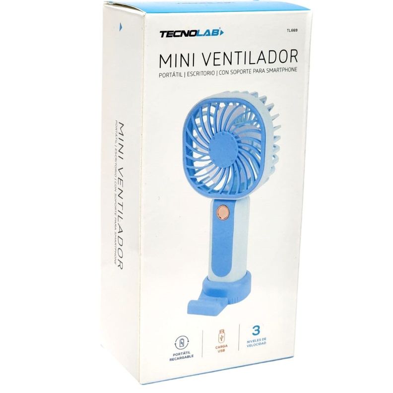 Mini Ventilador Recargable Portátil Azul Tecnolab TL669BL-4