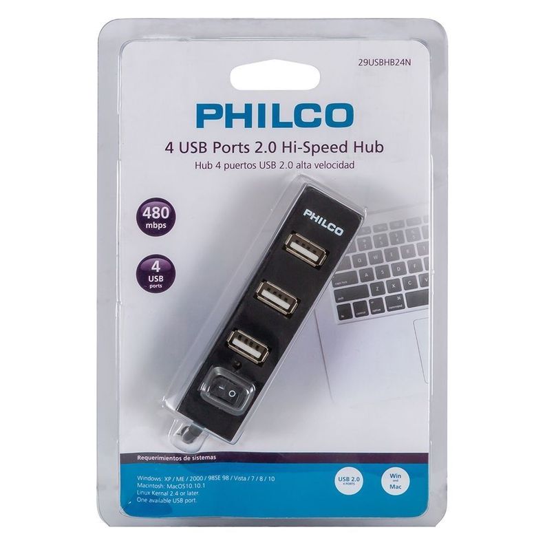Mini Hub USB 2.0 Philco Negro 4p-1