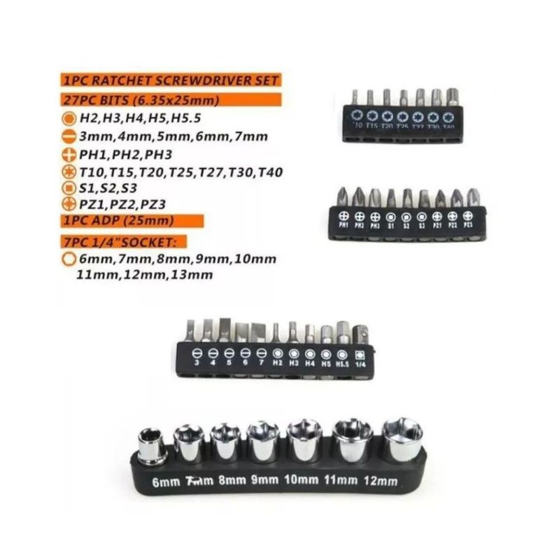 Set Destornillador Crique Flexible C/ Puntas 35 Pzas 13475-4