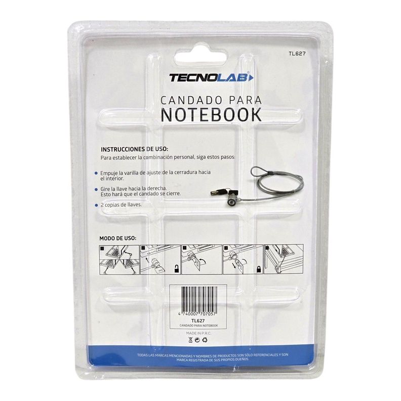 Candado Seguridad Notebook Tecnolab Con Llave TL627-5