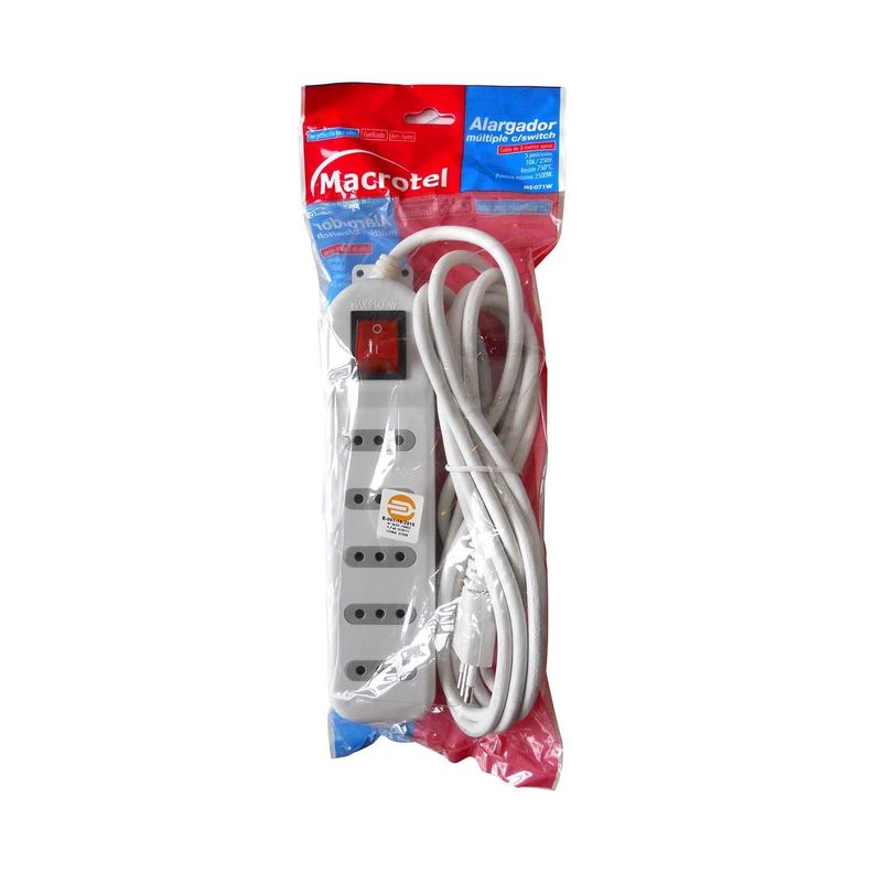 Alargador Electrico 5 Mts 5 Pos Blanco Switch-2