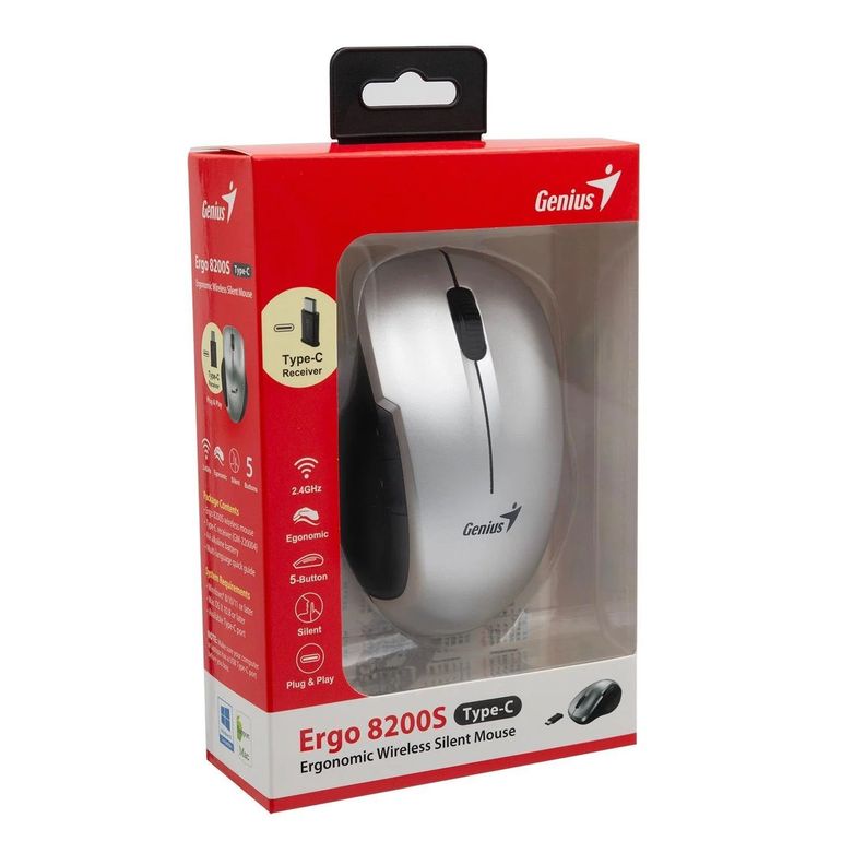 Mouse Ergo 8200s Genius Inalámbrico Tipo-c Silver-4