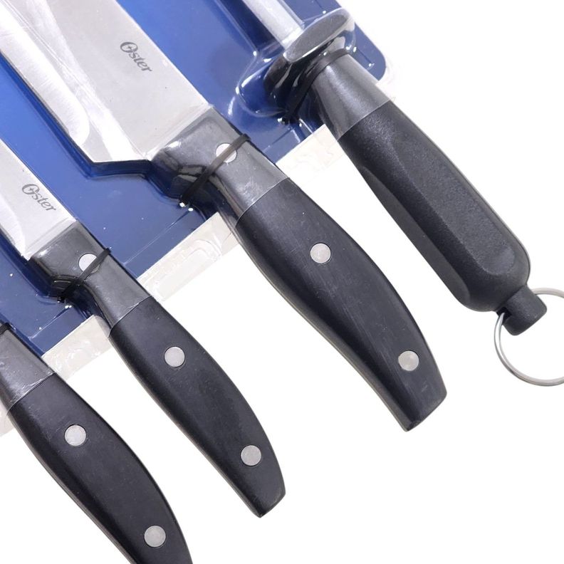 Set de 3 Cuchillos 1 Afilador de Acero Oster Triple Remache-1