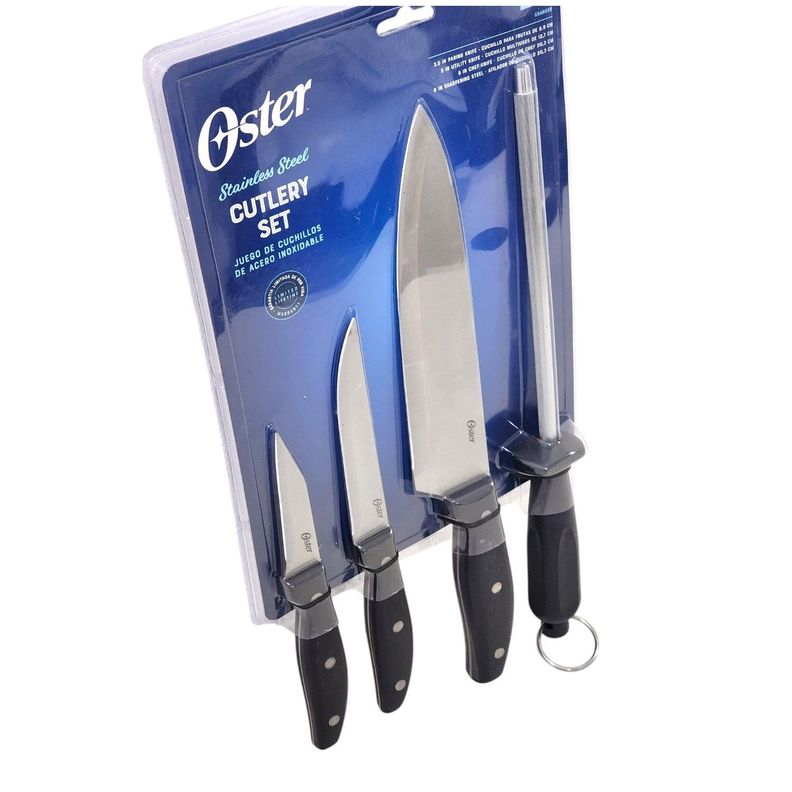 Set de 3 Cuchillos 1 Afilador de Acero Oster Triple Remache-2