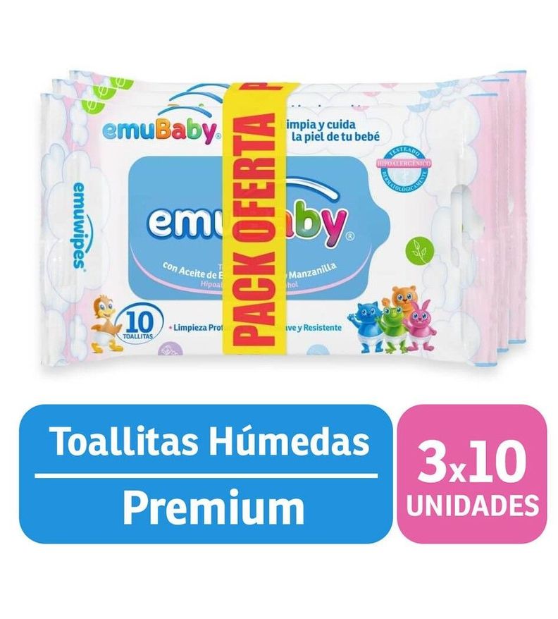 Toallitas Húmedas Emuwipes Premium 3x10 Un-0