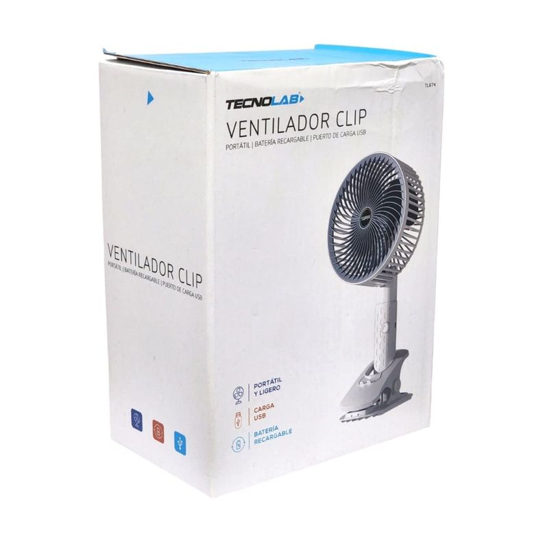 Ventilador Clip Portátil Recargable Tecnolab TL674 blanco-7