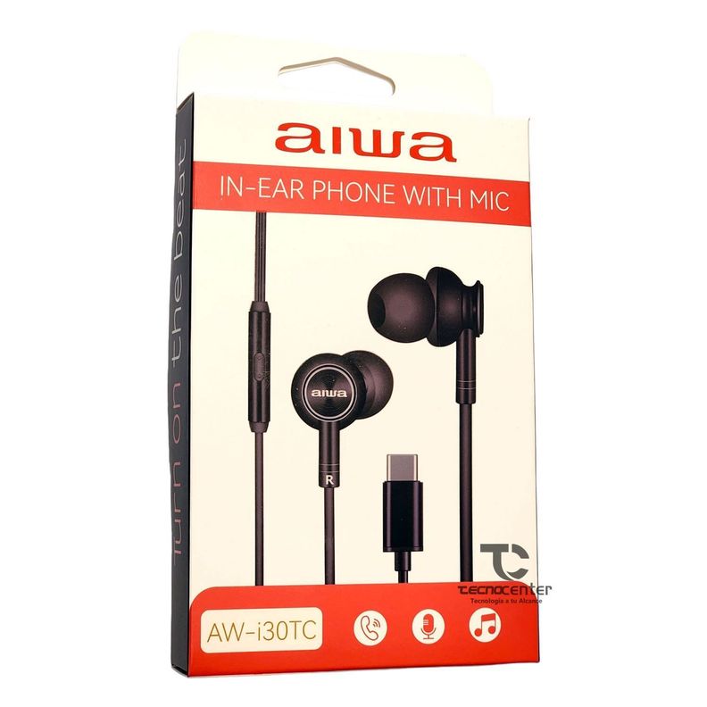  Audifonos Aiwa I30TC In-Ear Tipo C Negro-1