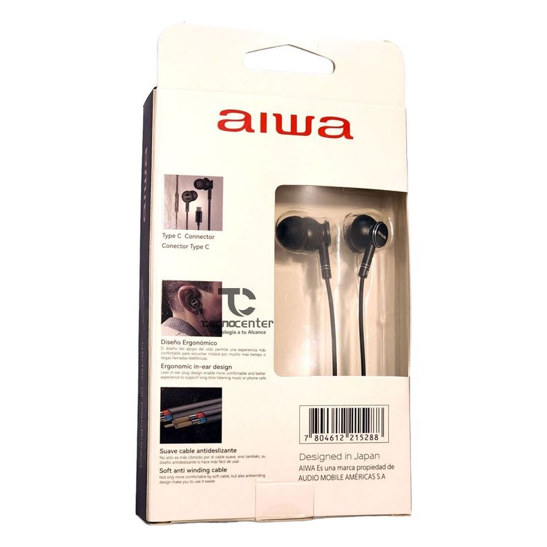  Audifonos Aiwa I30TC In-Ear Tipo C Negro-2
