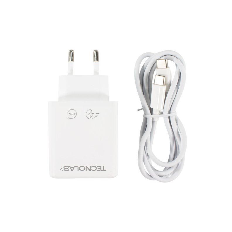 Cargador Ultra Rapido 45W QC 3.0 USB-C a C TL714 Tecnolab Blanco