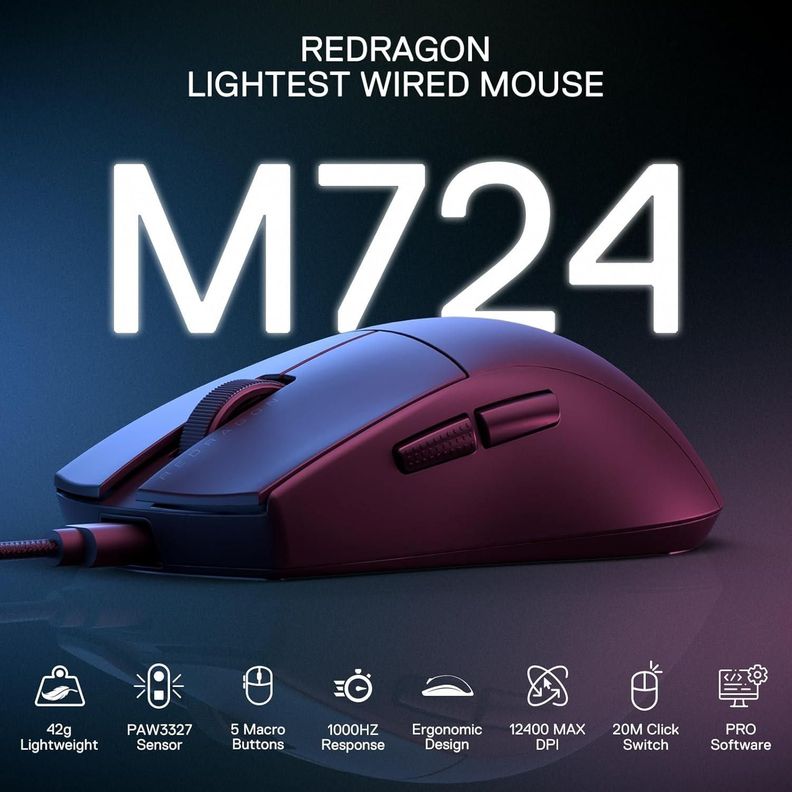 Mouse Redragon M724 - 42G ultraligero 12,400 DPI-1