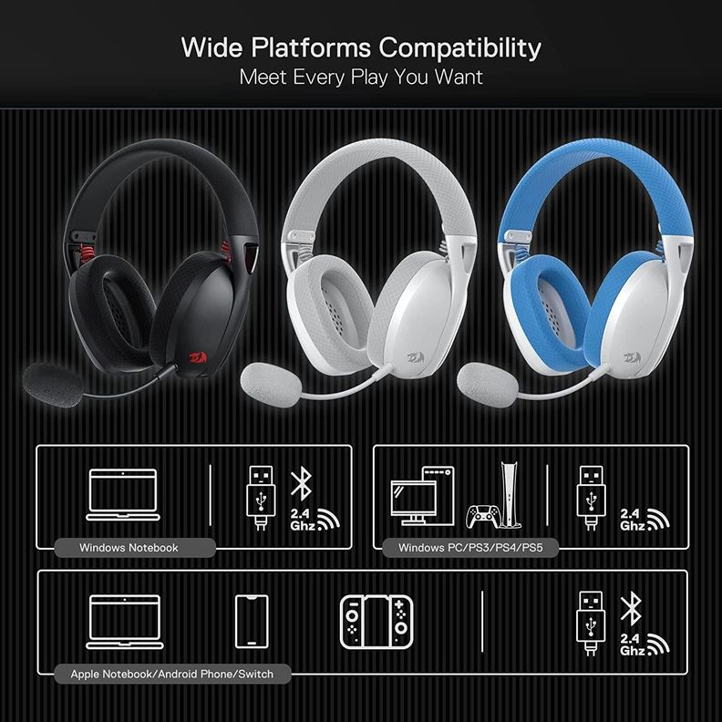 Redragon H848 Black Bluetooth, microfono desmontable-2