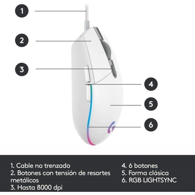 Mouse Logitech G203 RGB - BLANCO-2