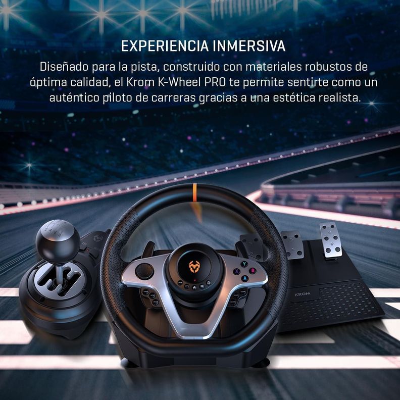 Volante Krom K-WHEEL PRO - volante, pedales y palanca (PC, PS3, PS4, XBOX ONE & SWITCH)-1