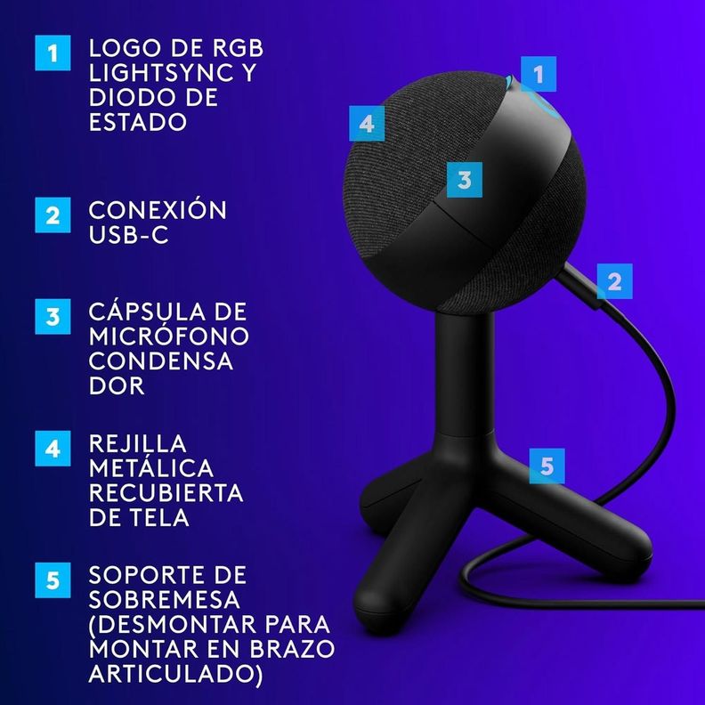 Logitech G Yeti Orb, microfono condensador RGB-2