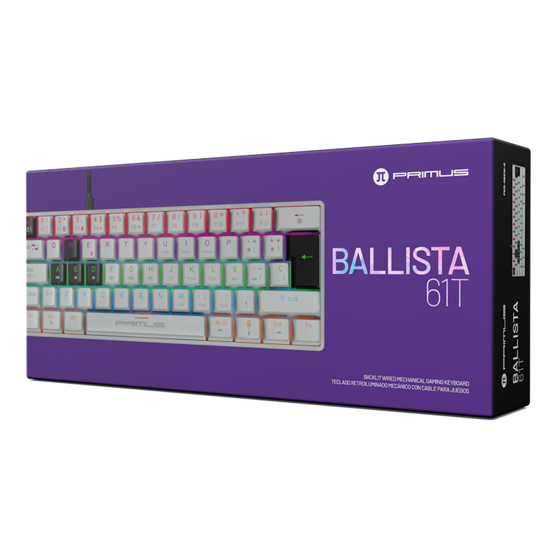 Teclado gamer 60 BALLISTA61T PKS 060W S con cable Blanco