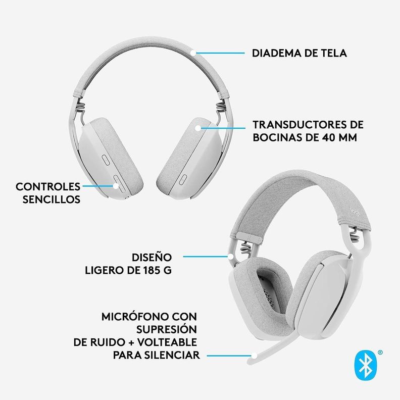 Logitech Zone Vibe 100 Auriculares inalmbricos livianos, Mac/PC - White-1