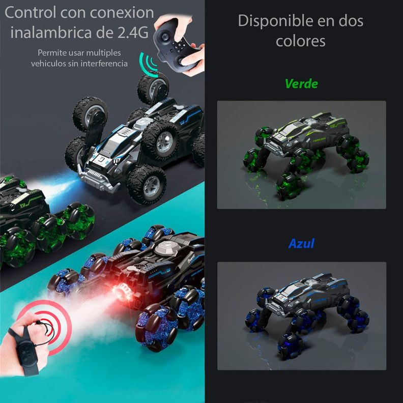 Auto RC control remoto gestual 8 ruedas transformable Verde-4