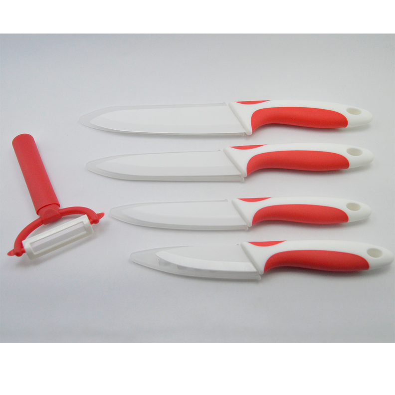 Set 5 Piezas Cuchillos Ceramica + Pelador Rojo-0