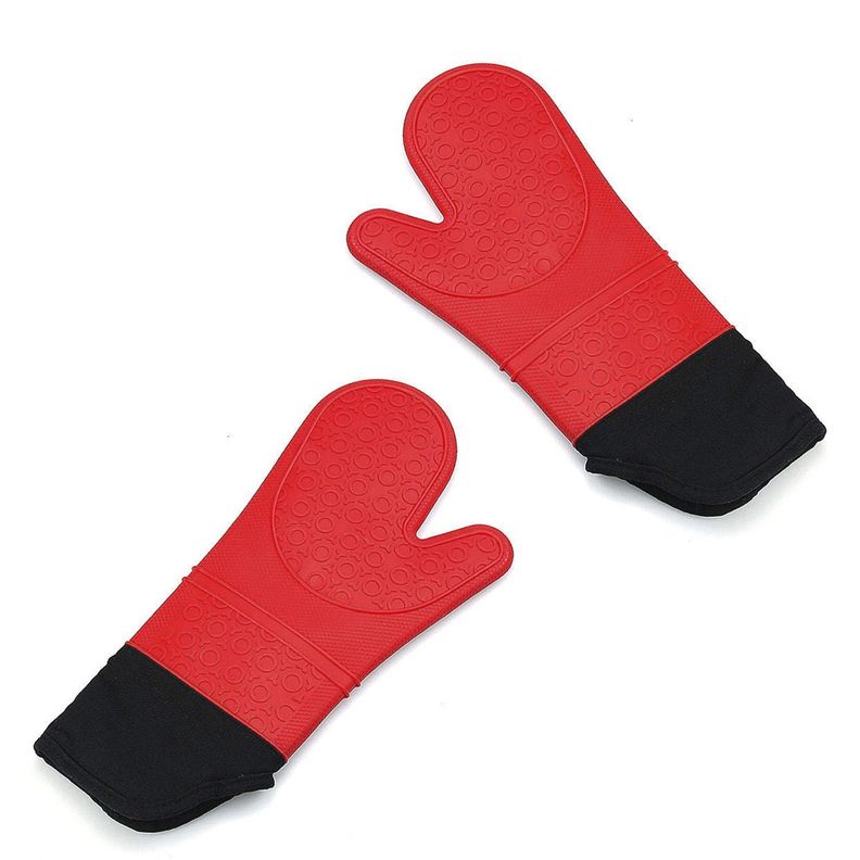 Par Guantes Cocina Silicona Horno Ollas Antideslizante Rojo-0