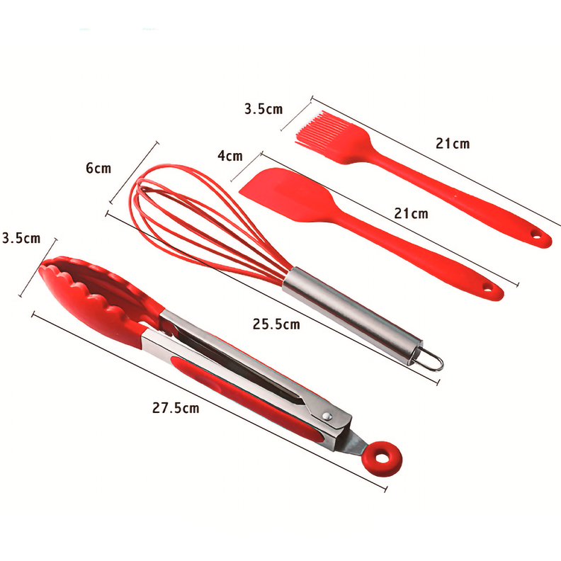 Set Utensilios Silicona 10 pzas Rojo-1