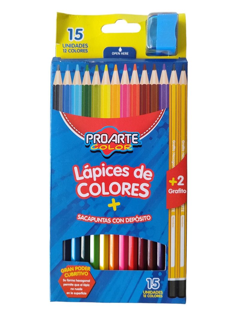 Lapiz Madera Proarte Caja 15 Unidades - 12colores+2g+1s-0