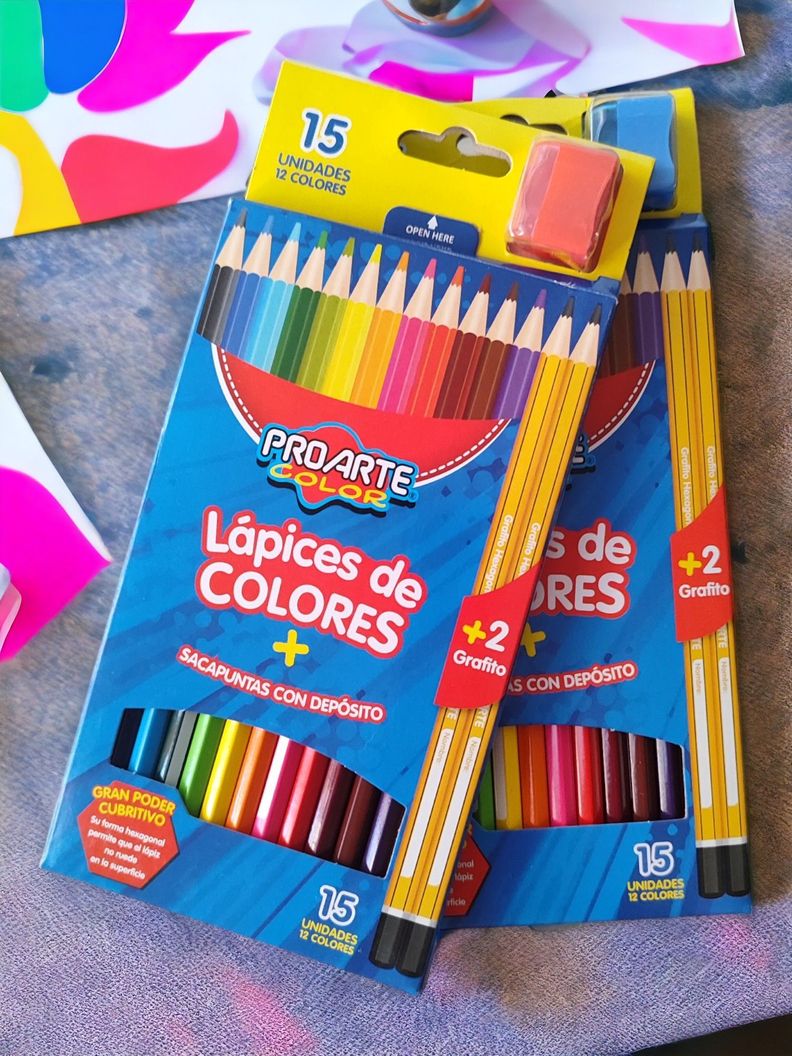 Lapiz Madera Proarte Caja 15 Unidades - 12colores+2g+1s-3