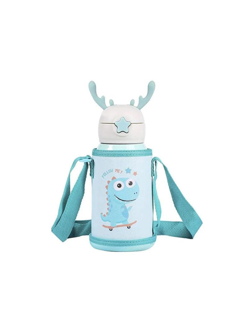 Botella De Agua Térmica Portatil 500ml Dinosaurio Azul Infantil