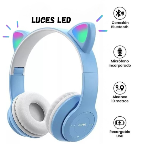Audifonos Bluetooth Orejitas De Gato Azul
-1