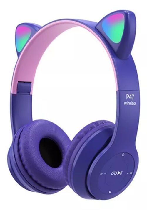 Audifonos Bluetooth Orejitas De Gato Morado 
-0